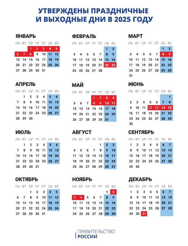 Календарь нерабочих дней в 2025 году